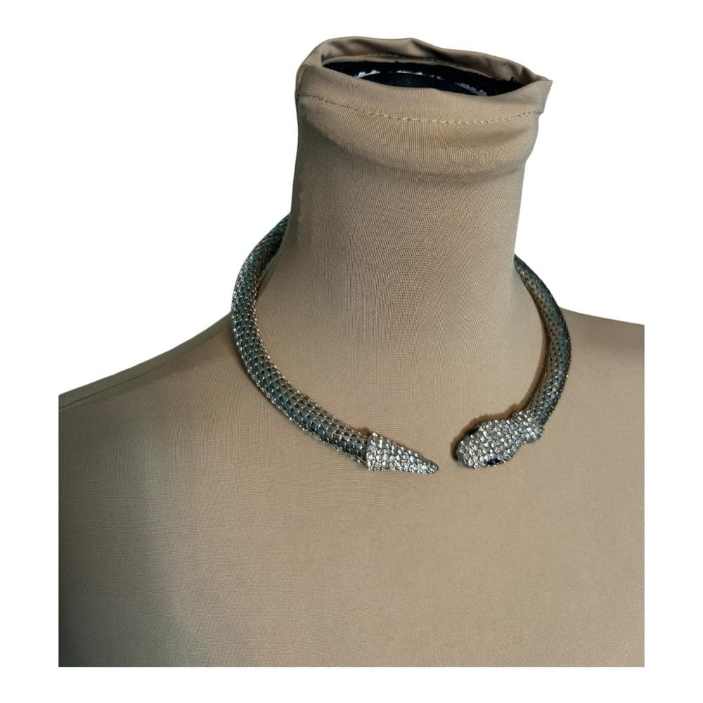Silver Mesh and Rhinestone Snake Choker
